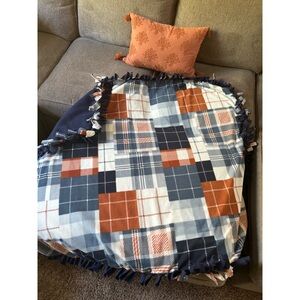 Mini blue and orange/burnt orange plaid throw